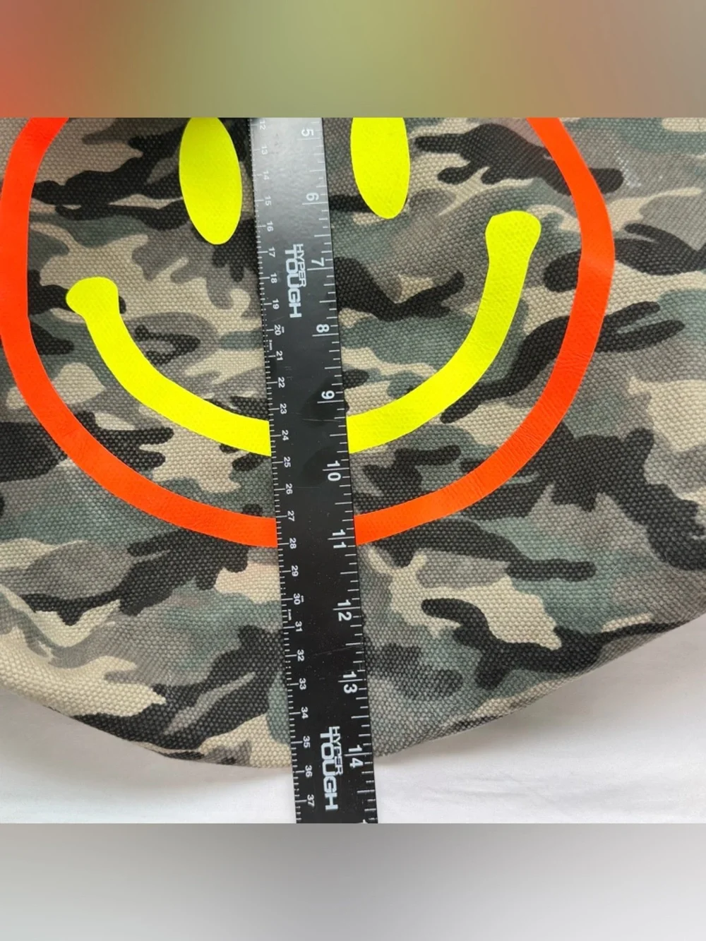 Camo Smiley Kids Tote Bag with Neon Orange Trim